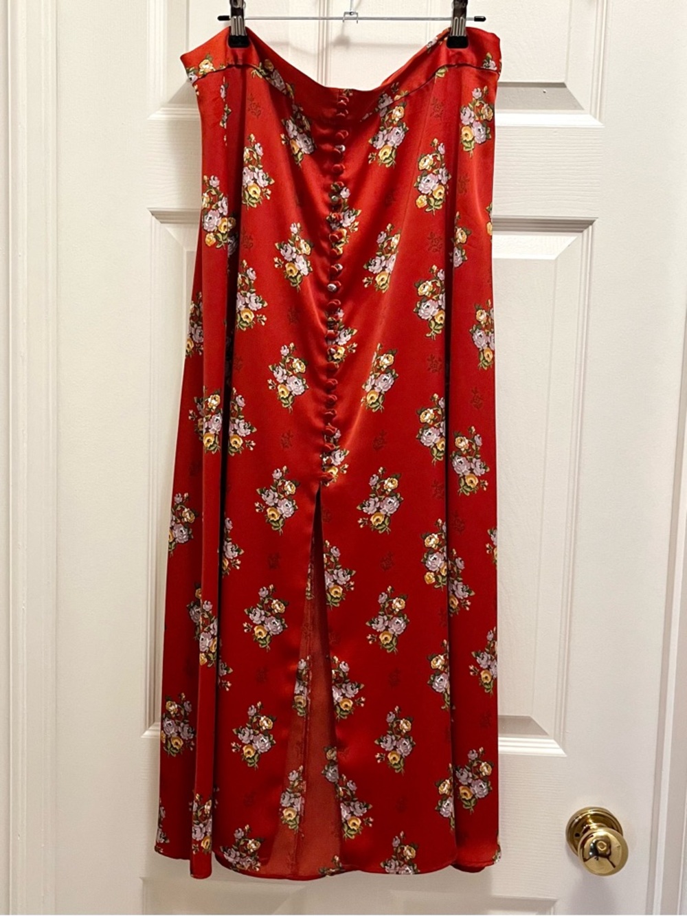Zara Floral Midi Skirt Button Front Slit A-Line Size XL - Picture 4 of 12
